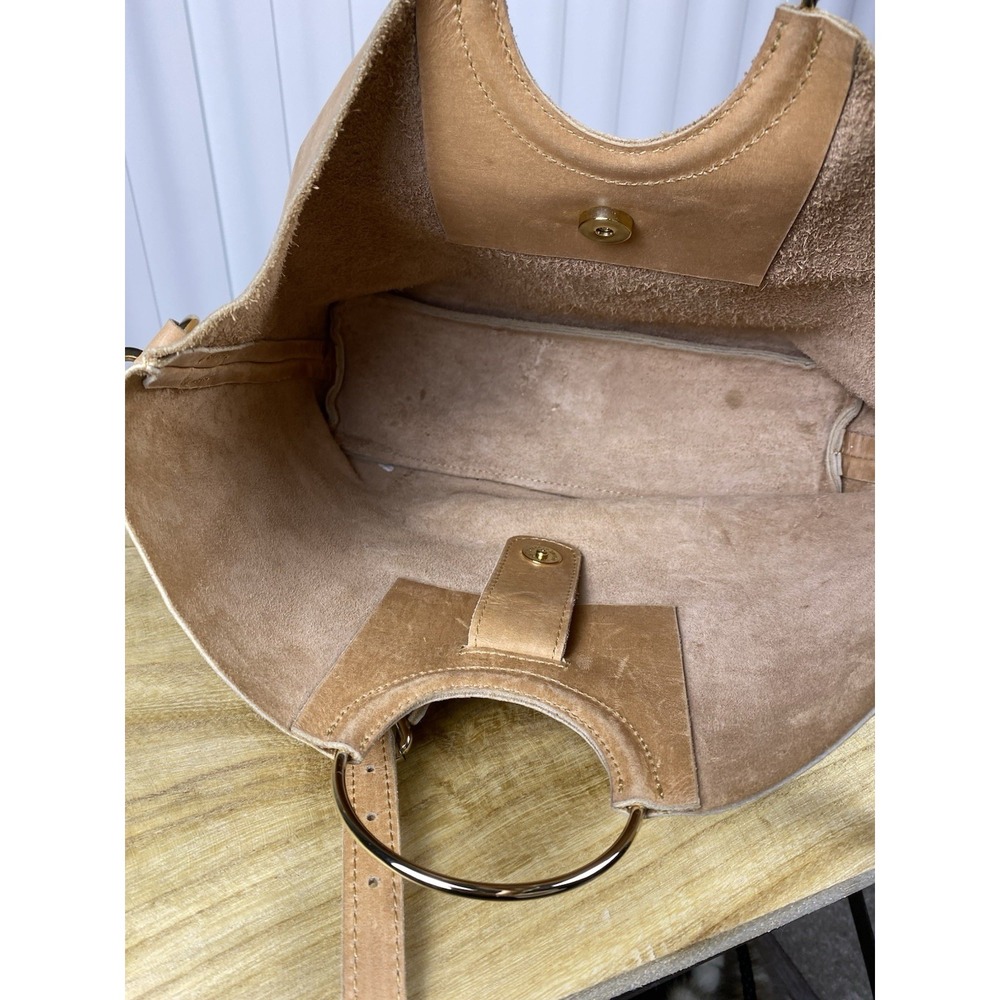 Able Tan Leather Crossbody Tote with Metal Ring Handles - Picture 3 of 10